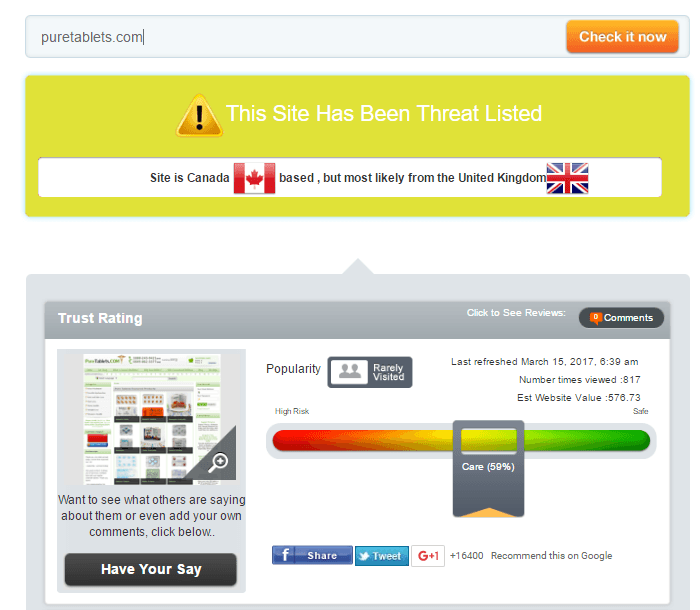 Puretablets.com is in Threat List Puretablets.com is in Threat List