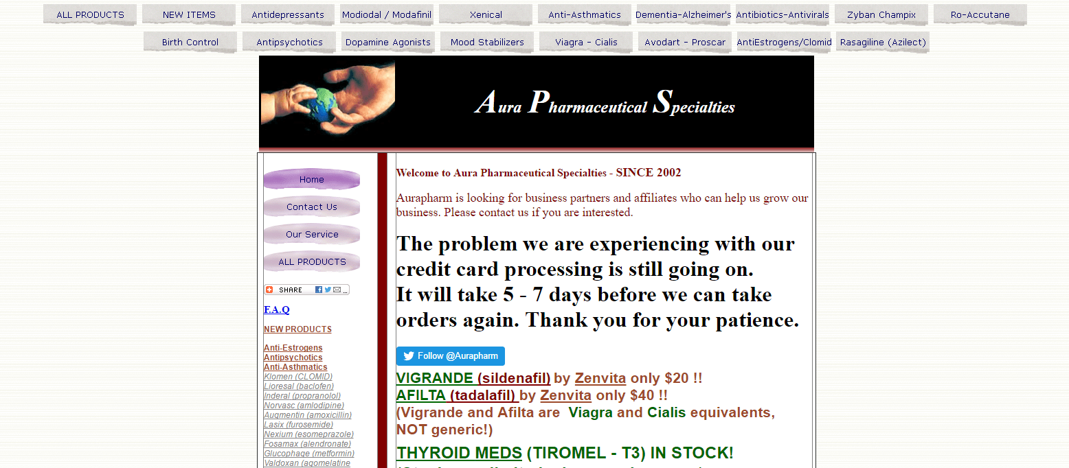 Aurapharm.com Main Page