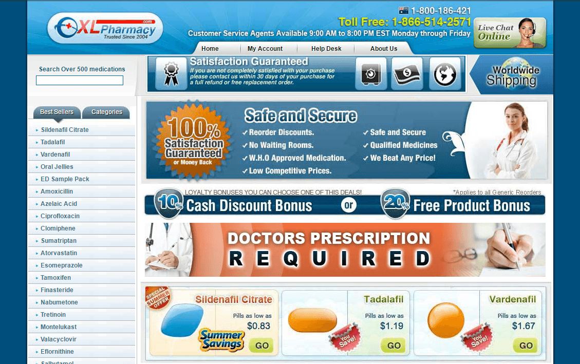 Xlpharmacy.com Main Page